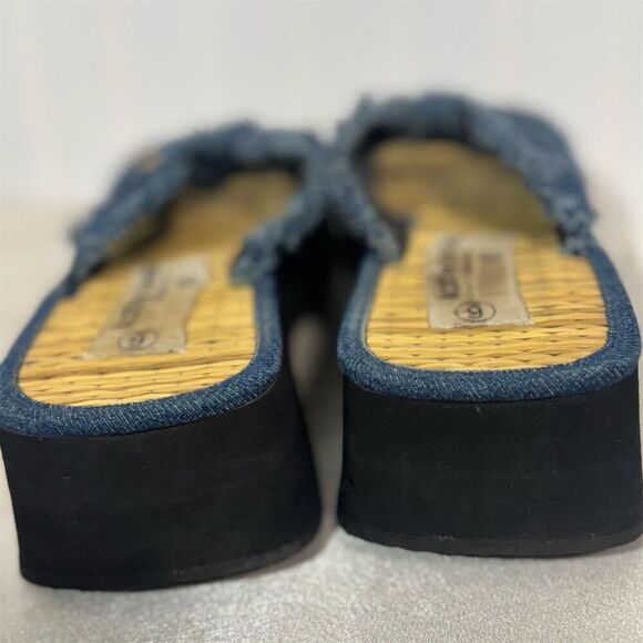 Kathy Ireland Y2K Platform Sandals 6 Frayed Denim Flip Flops Chunky 2000s Retro - Picture 8 of 9